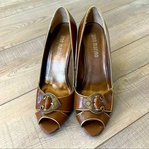 EUC! Anne Marino Brown/Good Open Toe Buckle Heels